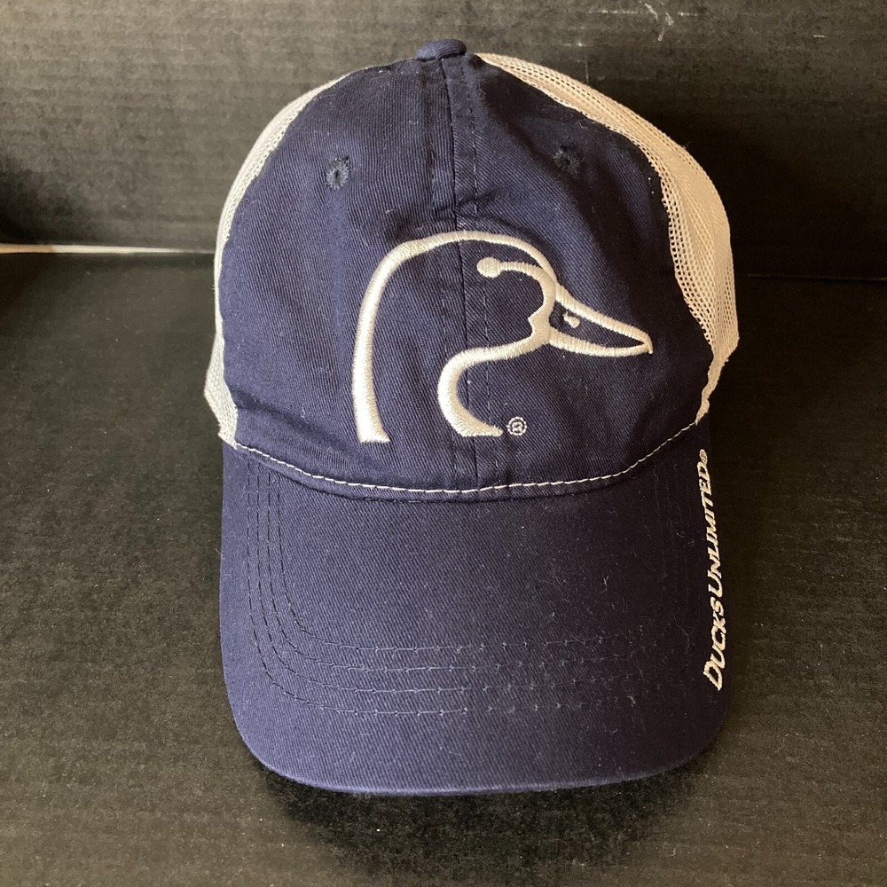 Ducks Unlimited Big Mallard Logo Hat, Strap Back, Navy with White Mesh Back